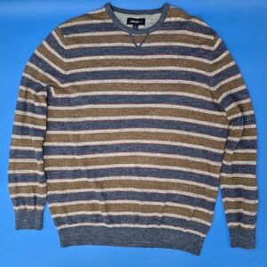 Men's Johnnie-O Striped Sweater Size L‎ 100% Cotton Brown Blue Gray Wake